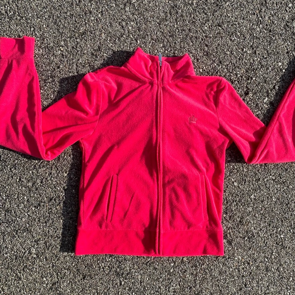 Juicy Couture Pink Plush Velour full front zip jacket 2 “ collar and cuffs.